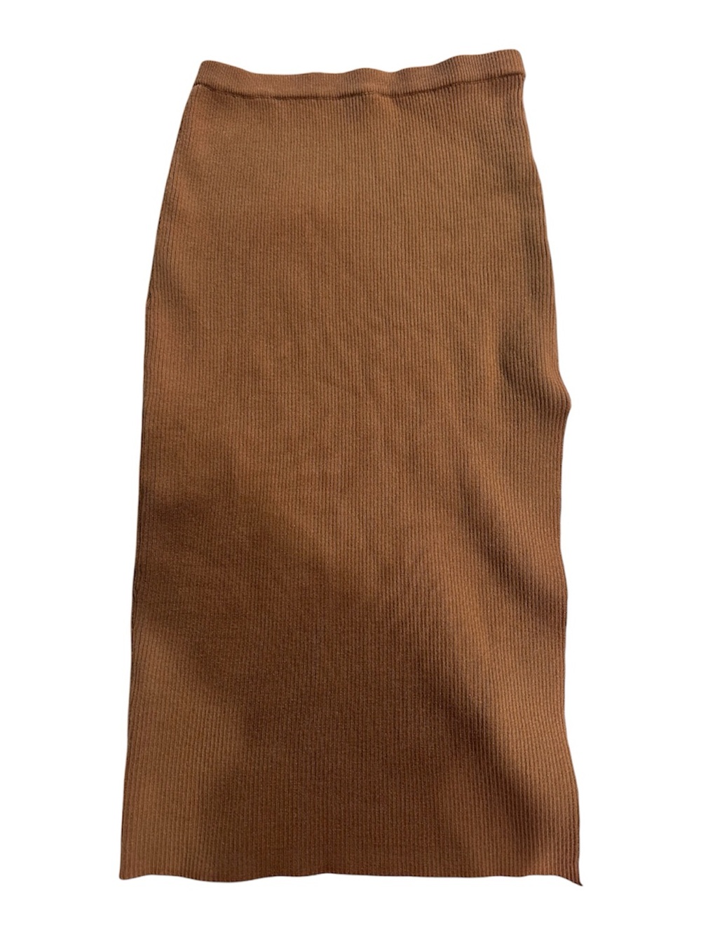 Classic Ribbed Midi Skirt - Brown